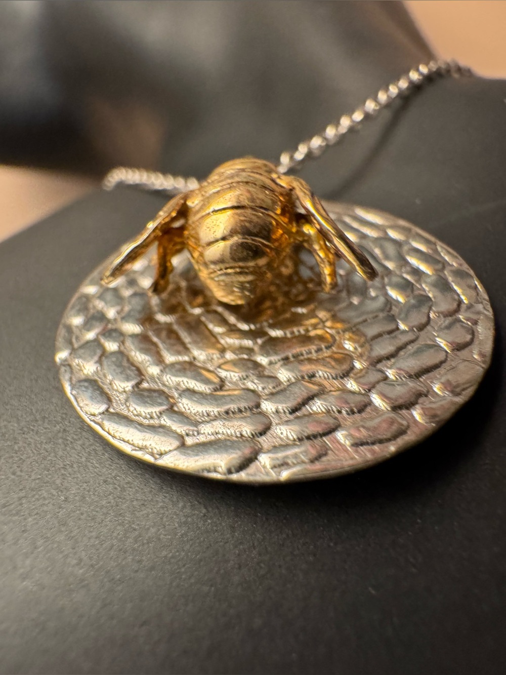Two-Tone Bee Pendant Necklace - Silver and Gold Women's Jewelry - Picture 5 of 6